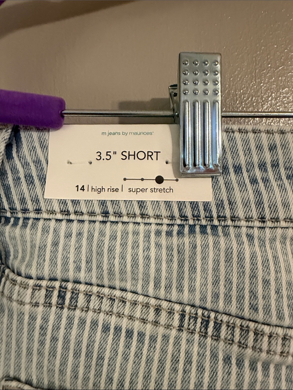 Striped Light Blue and White Jean Shorts - Picture 6 of 6